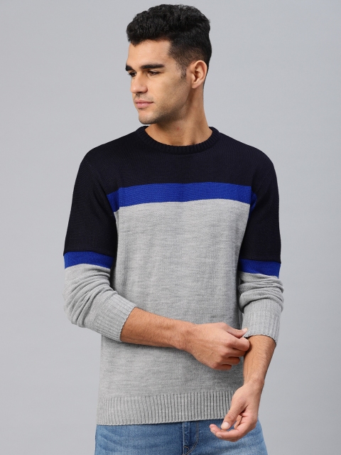 

HRX by Hrithik Roshan Men Grey & Navy Blue Colourblocked Athleisure Sweater