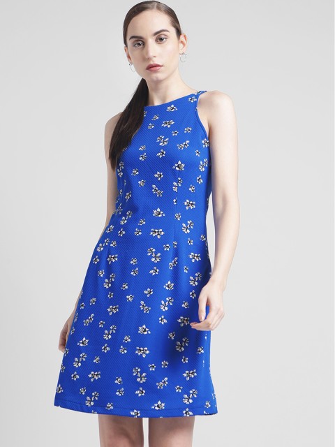

Zink London Women Blue Printed Fit and Flare Dress