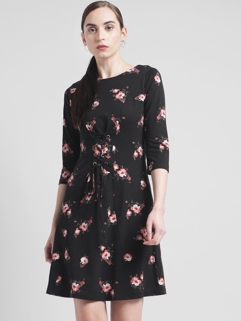 

Zink London Women Black Printed Fit and Flare Dress