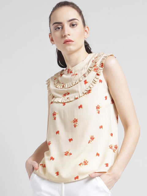 

Zink London Women Beige Printed A-Line Top