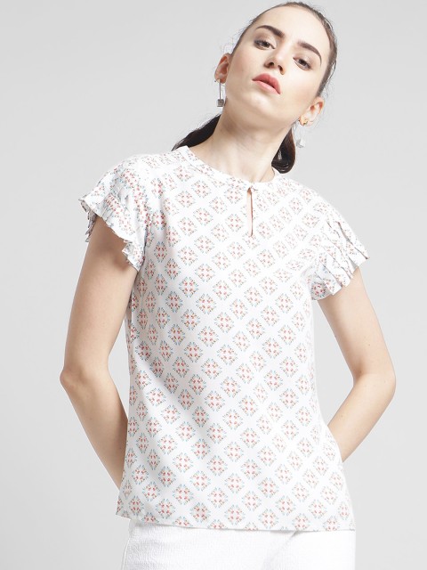 

Zink London Women White Printed A-Line Top