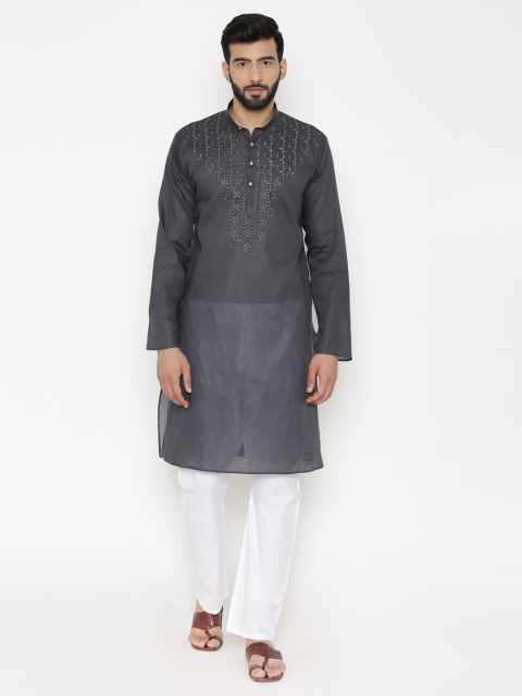 

Wintage Men Grey Embroidered Kurta with Pyjamas