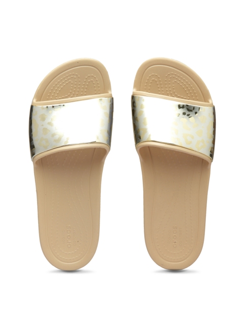 

Crocs Women Gold-Toned & Beige Solid Sliders