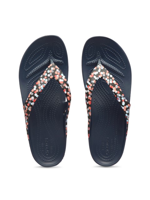 

Crocs Women Black & Navy Blue Printed Thong Flip Flops