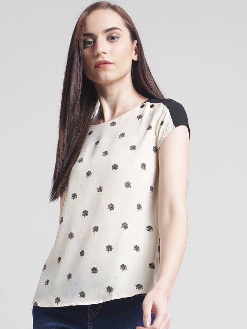 

Zink London Women Cream-Coloured Printed Top
