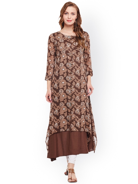 

ANAISA Women Brown Printed Double Layered Anarkali Kurta