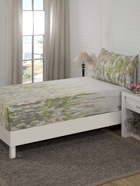 

MASPAR Green Abstract Flat 210 TC Cotton 1 Single Bedsheet with 1 Pillow Cover