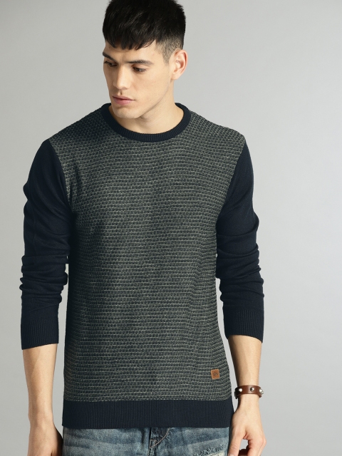 

Roadster Men Navy & Grey Self Design Pullover, Navy blue
