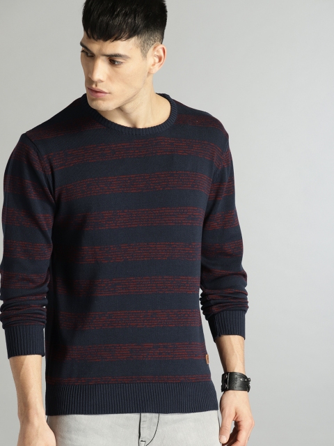 

Roadster Men Navy & Red Striped Pullover, Navy blue