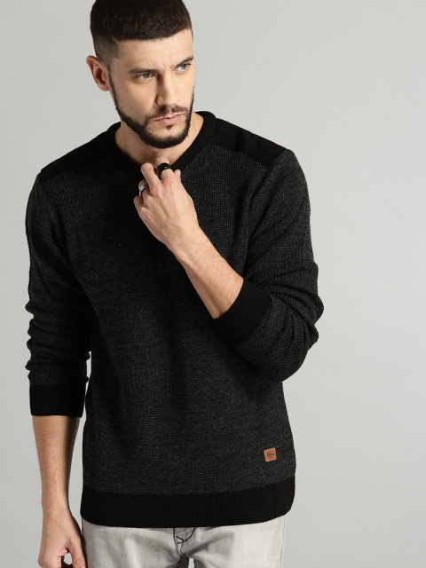 

Roadster Men Black Solid Pullover
