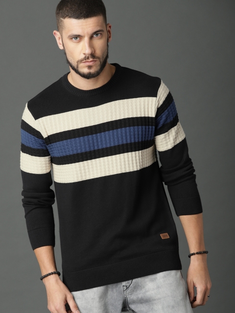 

Roadster Men Black & Blue Colourblocked Pullover