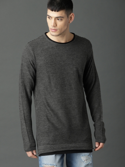 

Roadster Men Charcoal Grey Solid Pullover