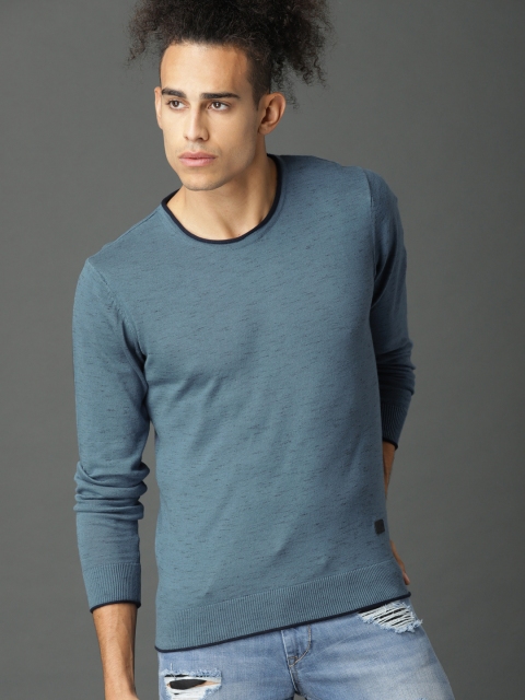 

Roadster Men Blue Solid Pullover