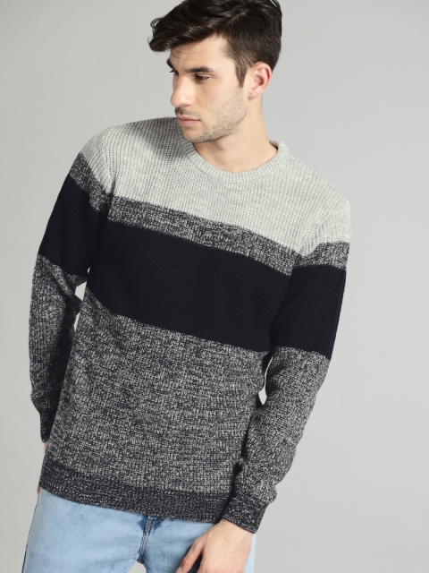 

Roadster Men Navy & Grey Colourblocked Pullover, Navy blue