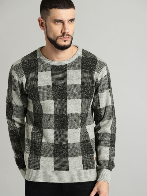 

Roadster Men Grey & Black Checked Pullover