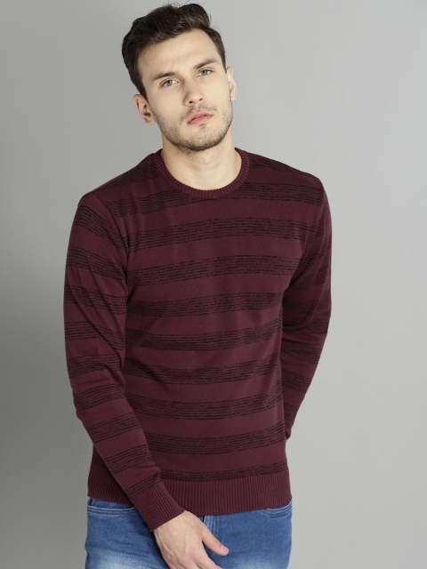 

Roadster Men Maroon & Black Striped Pullover