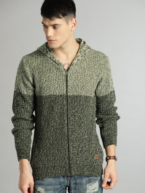 

Roadster Men Grey Colourblocked Front-Open Hooded Jacket