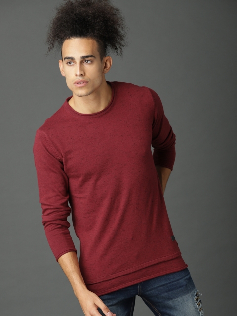 

Roadster Men Maroon Solid Pullover