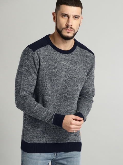 

Roadster Men Navy Blue Self Design Pullover