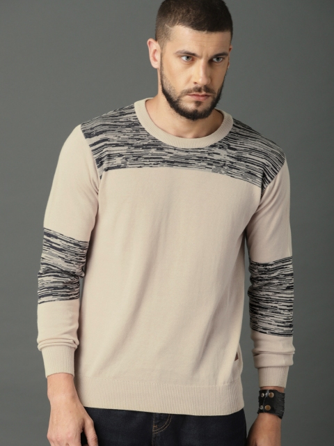 

Roadster Men Beige Solid Pullover Sweater