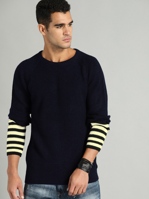 

Roadster Men Navy Blue Solid Pullover