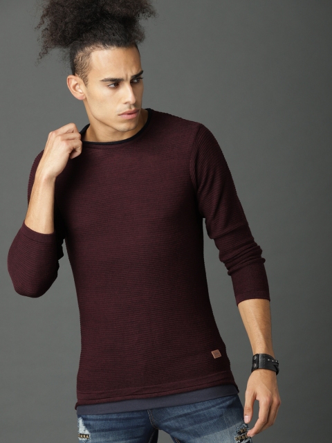 

Roadster Men Maroon Solid Pullover