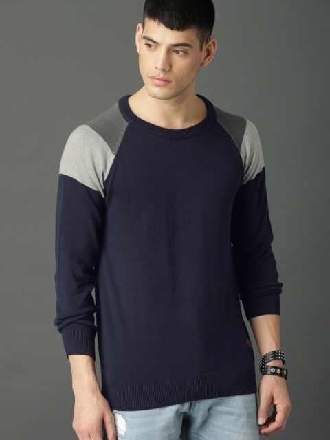 

Roadster Men Navy Blue Solid Pullover