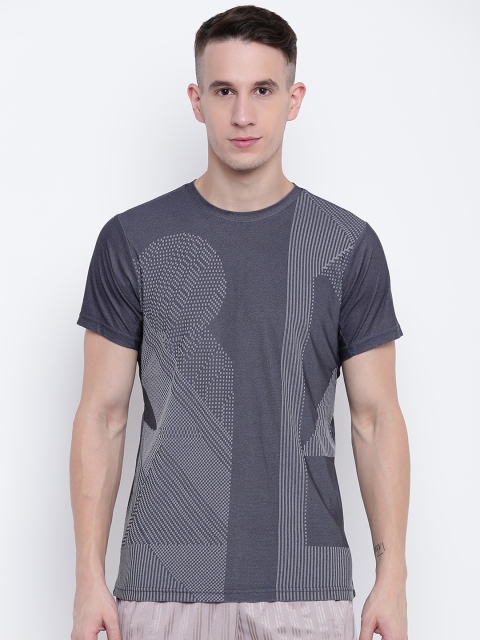 

ADIDAS Men Charcoal Grey Freelift Engine Self-Design T-shirt