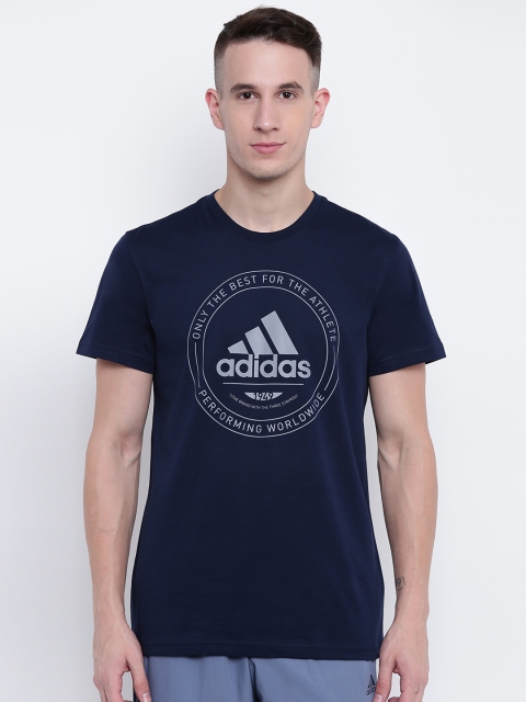 

ADIDAS Men Navy Emblem Printed T-shirt, Navy blue