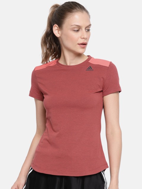 

ADIDAS Women Rust Red Solid Prime Tee Mix Round Neck T-shirt