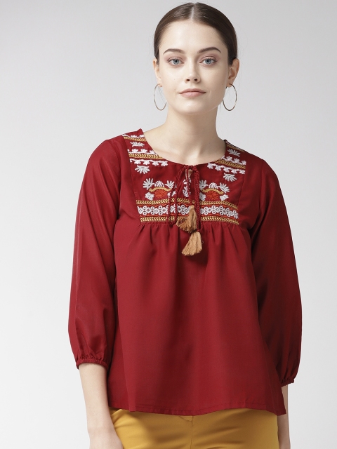 

plusS Women Maroon Self Design A-Line Top