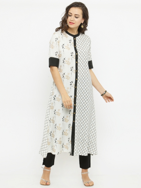 

Varanga Women Off-White & Black Printed Kurta with Trousers