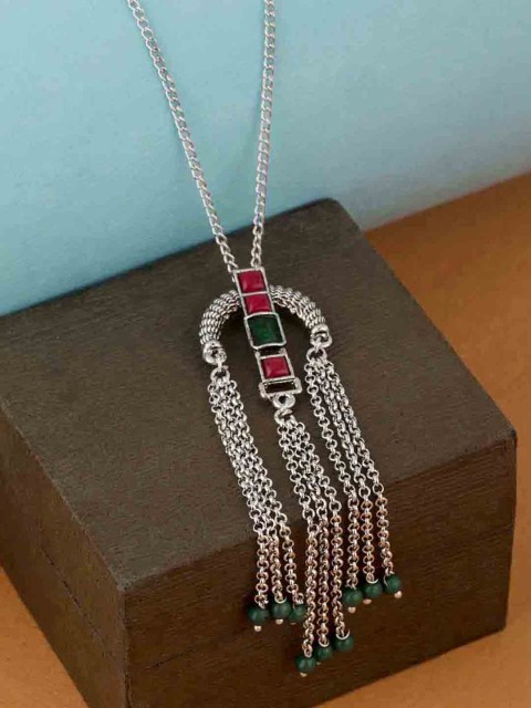 

Voylla Gold-Toned & Red Brass Silver-Plated Tasselled Necklace