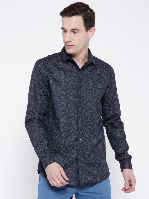 

DENNISON Men Navy Blue & Grey Slim Fit Printed Casual Shirt