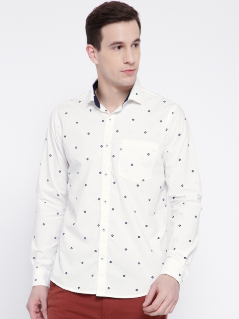 

DENNISON Men White & Navy Blue Slim Fit Printed Casual Shirt