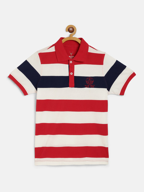 

Allen Solly Junior Boys Off White & Red Striped Cotton Polo Collar T-shirt