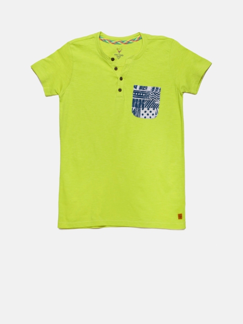 

Allen Solly Junior Boys Green Solid Henley Neck T-shirt