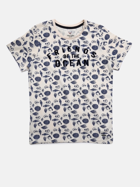 

Allen Solly Junior Boys White & Navy Blue Printed Round Neck T-shirt