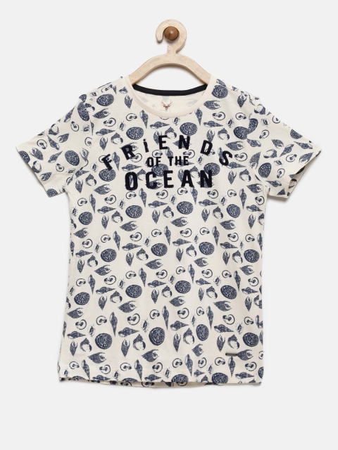 

Allen Solly Junior Boys Cream-Coloured Printed Round Neck T-shirt