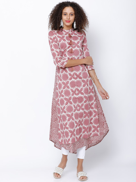 

Vishudh Women Pink & White Printed A-Line Kurta