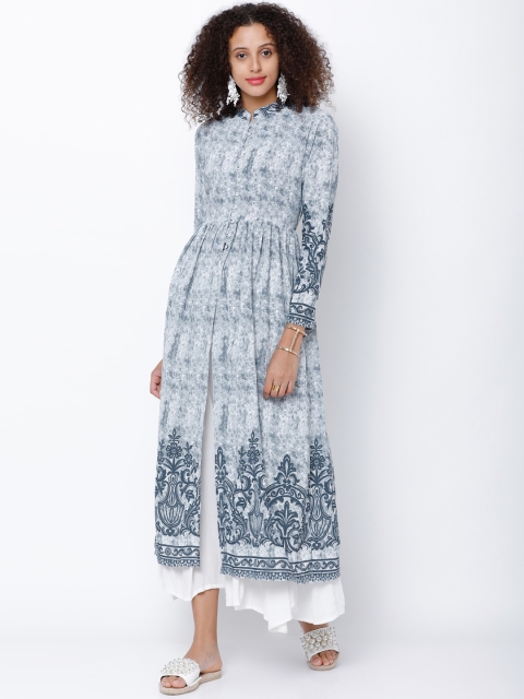 

Vishudh Women Grey & Blue Printed Anarkali Kurta