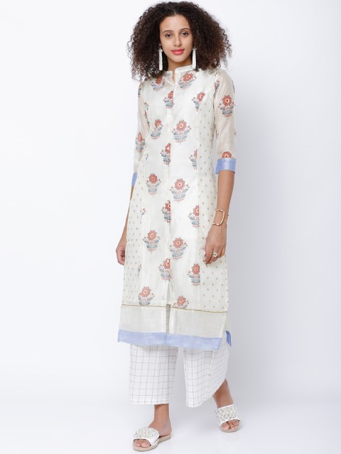 

Vishudh Women Off-White Printed Straight Kurta