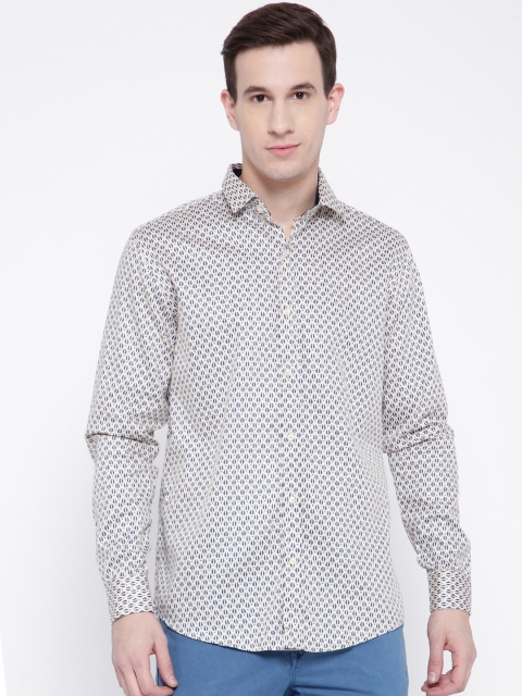

DENNISON Men Beige & Navy Blue Slim Fit Printed Casual Shirt
