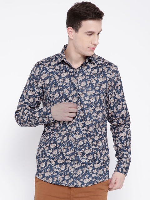 

DENNISON Men Navy Blue & Beige Comfort Slim Fit Printed Casual Shirt