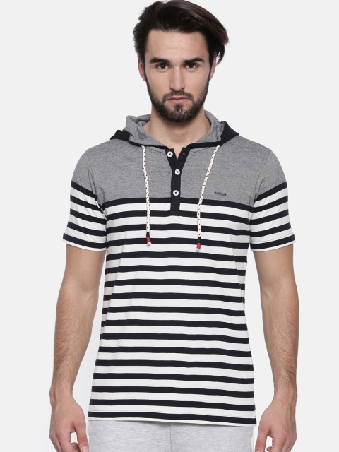 

Proline Men Off-White Striped Hood T-shirt