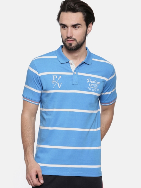 

Proline Men Blue Striped Polo Collar T-shirt