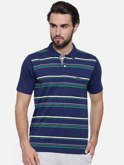 

Proline Men Blue Striped Polo Collar T-shirt