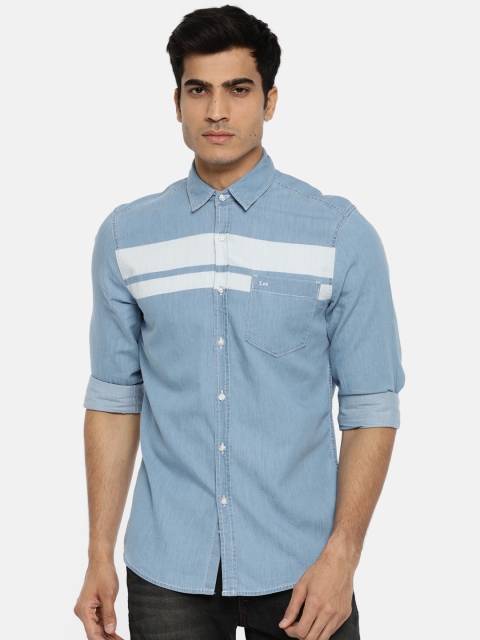 

Lee Men Blue Super Super Slim Fit Solid Chambray Casual Shirt