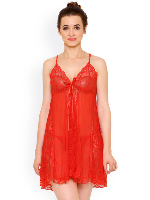 

FashionRack Red Self Design Baby Doll