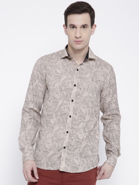 

DENNISON Men Beige Comfort Slim Fit Printed Casual Shirt